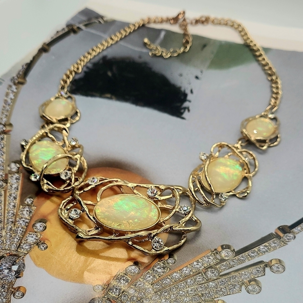 Vintage Abstract Lemon Rutilated Quartz Crystal Gold Necklace